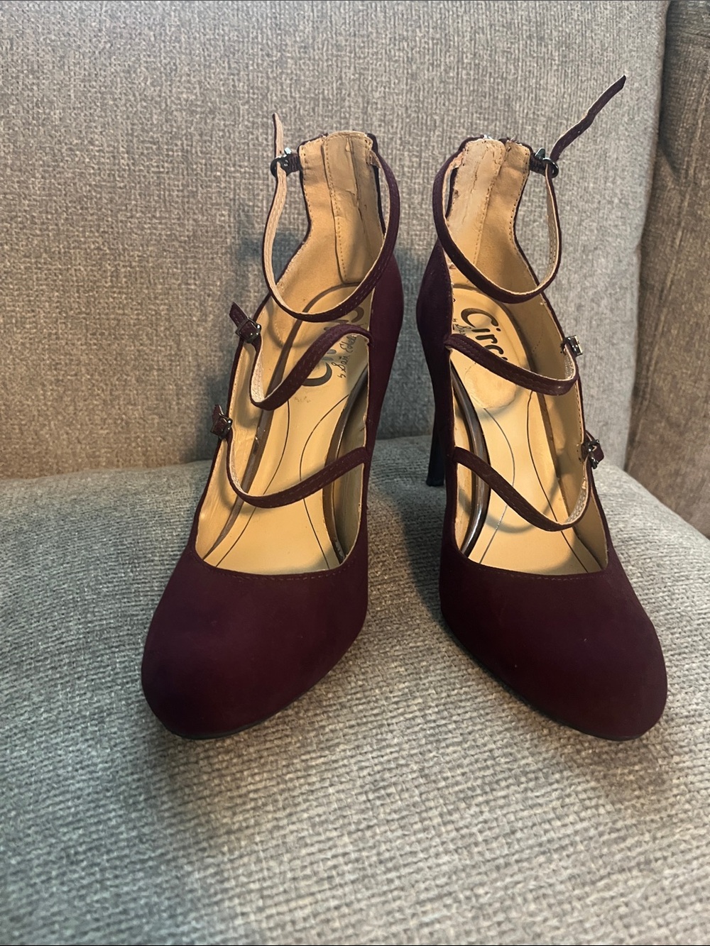 Circus by Sam Edelman Burgundy Strappy Pointed-Toe Heels